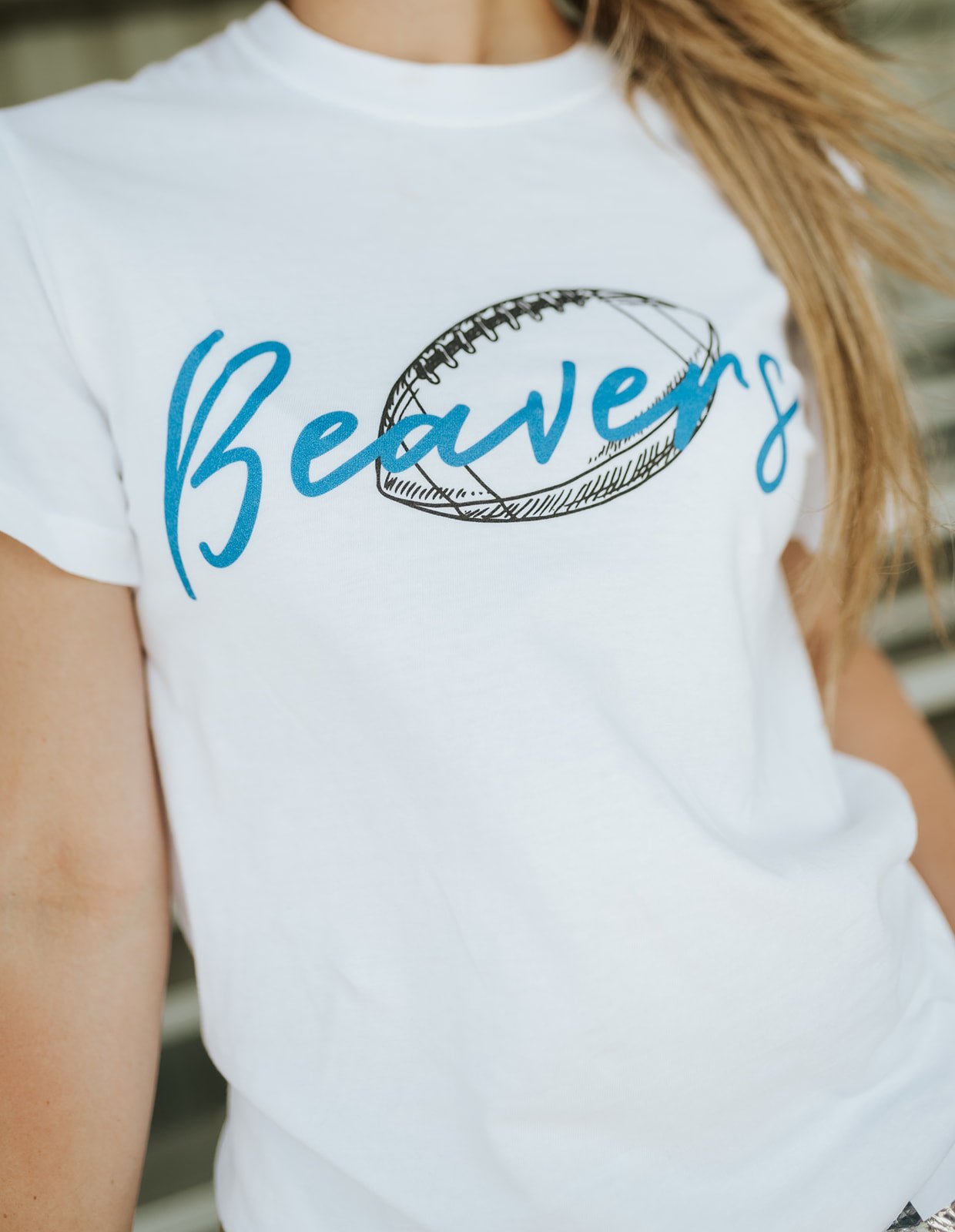 White Comfort Colors Black/Royal Blue Football Beavers Tee - Southern Soule Designs