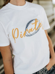 White Comfort Colors Navy/Gold Football Pirates Tee - Southern Soule Designs