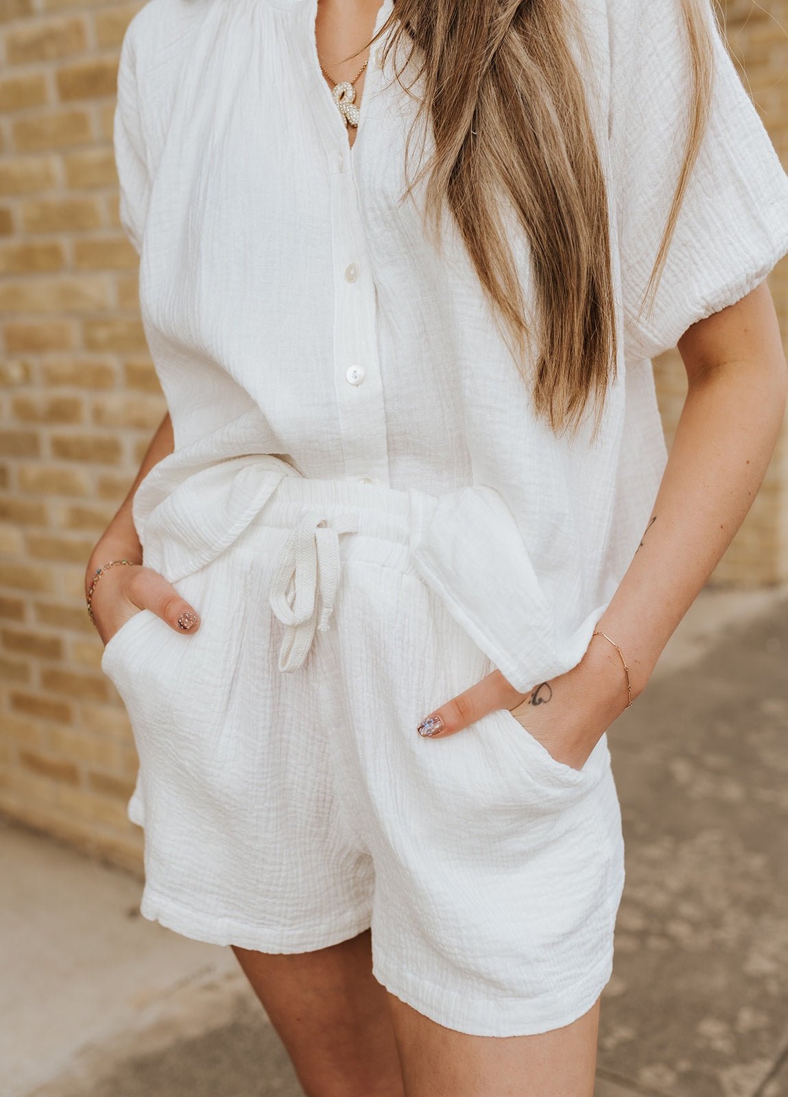 White Elastic Shorts DGC3062 - Southern Soule Designs