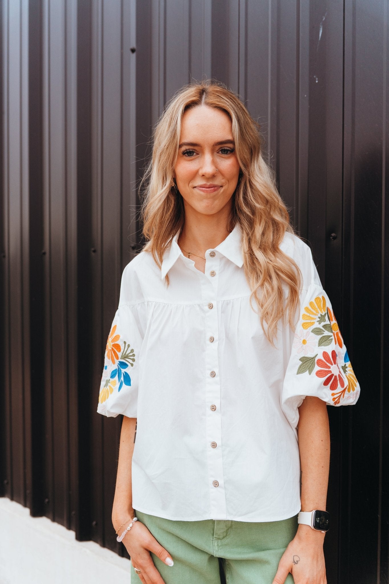 White Embroidered Balloon Sleeve Top IT17672 - Southern Soule Designs