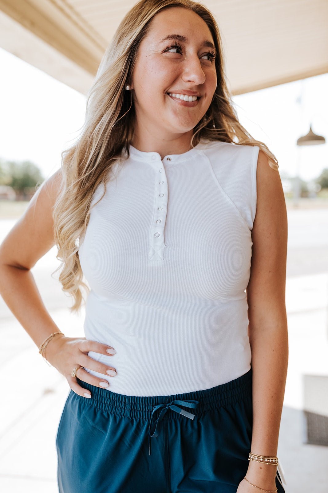 White Essential Micro-Ribbed Henle Tank Top KT5544 - Southern Soule Designs