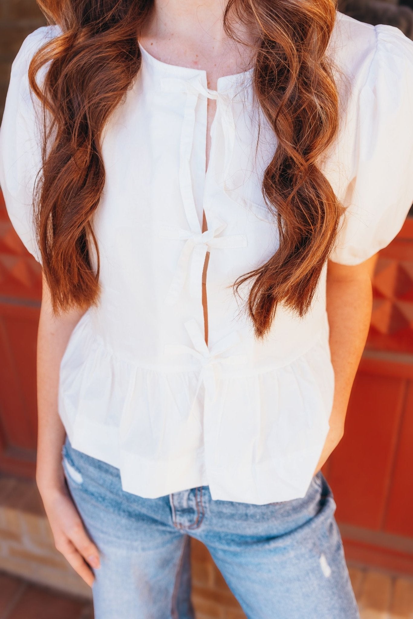 White Hailey Bow Tie Detail Blouse PT18486 - Southern Soule Designs