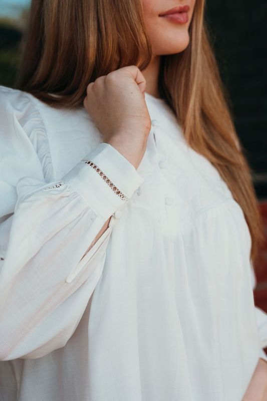 White Lace Trim Long Sleeve Blouse CT8802 - Southern Soule Designs