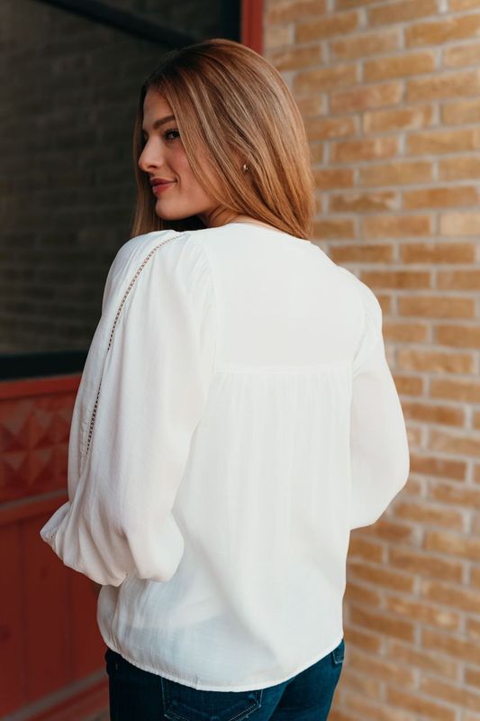 White Lace Trim Long Sleeve Blouse CT8802 - Southern Soule Designs
