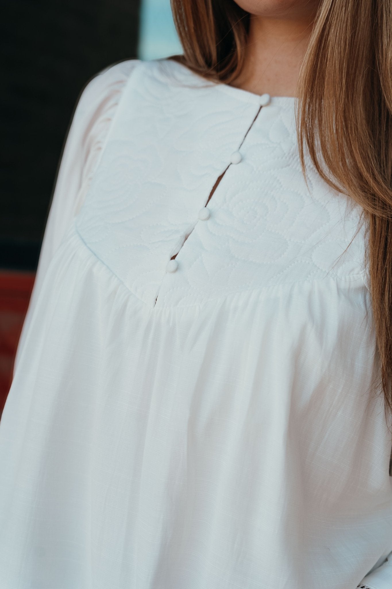 White Lace Trim Long Sleeve Blouse CT8802 - Southern Soule Designs