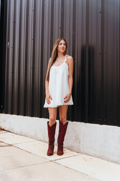 White Lace Trim Mini Dress ID5463 - Southern Soule Designs