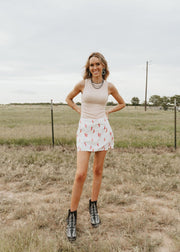 White Mid Rise Red Pepper Mini Skort IS5561 - 1 - Southern Soule Designs