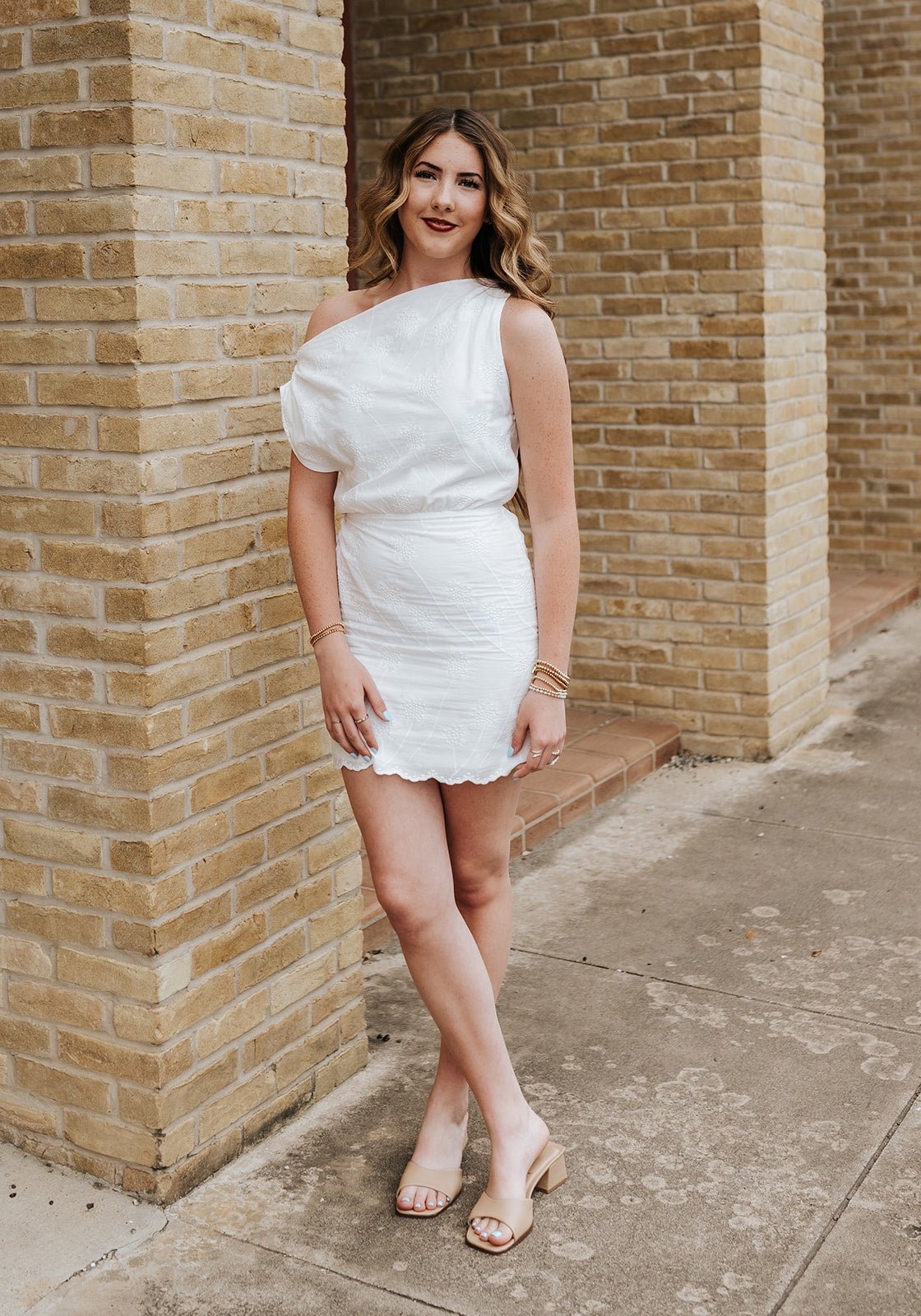 White Off Shoulder Eyelet Mini Dress ID8182 - A - Southern Soule Designs