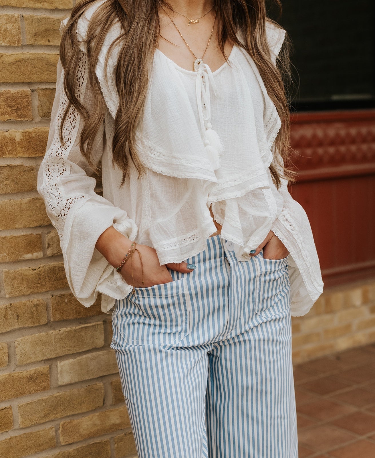 White Ruffle Long Sleeve Top WL11663 - Southern Soule Designs