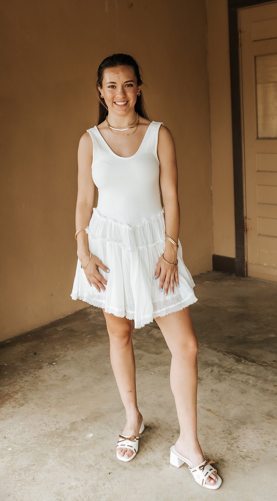 White Sleeveless Dress WKR50207 - Southern Soule Designs