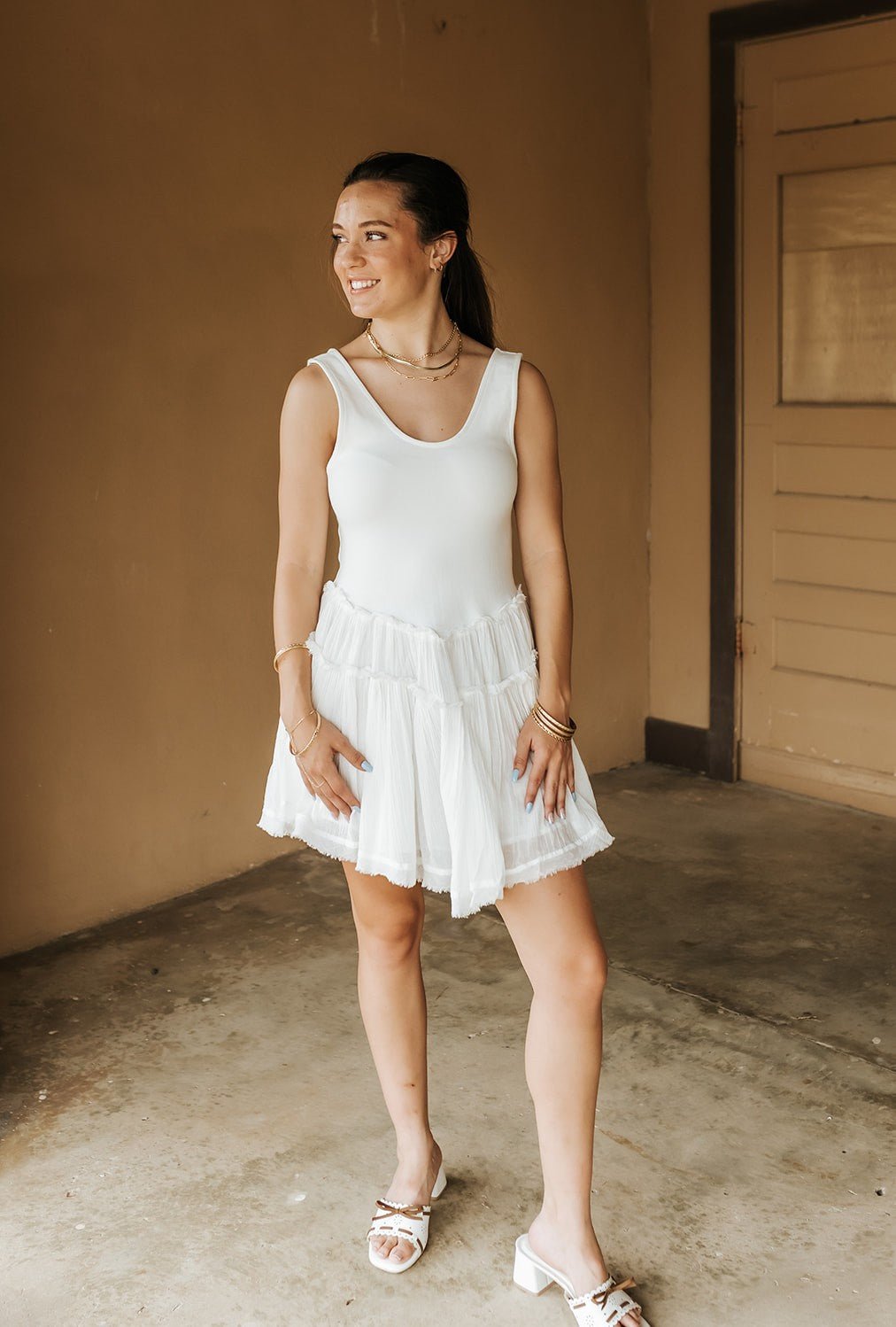 White Sleeveless Dress WKR50207 - Southern Soule Designs