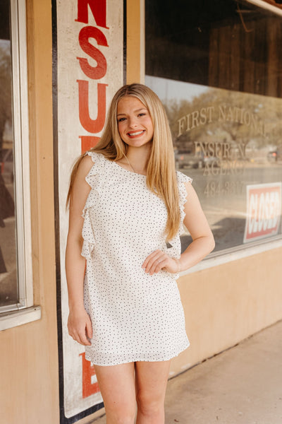 White Sleeveless Mini Dress with Black Polka Dots ID5318 - Southern Soule Designs