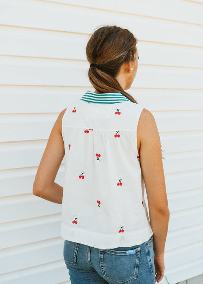 White Sleeveless Top with Cherries MTP3591 - Southern Soule Designs