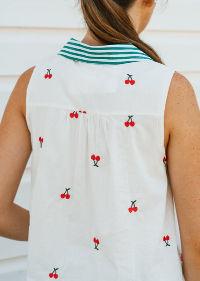 White Sleeveless Top with Cherries MTP3591 - Southern Soule Designs
