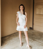 White/Beige One - Shoulder Mini Dress JMD17937 - Southern Soule Designs
