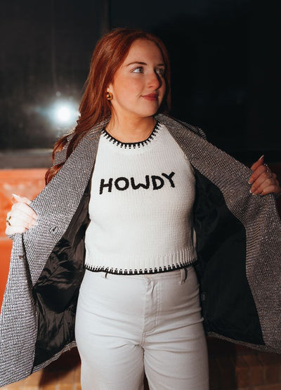 White/Black Howdy Sleeveless Sweater TH4215 - Southern Soule Designs