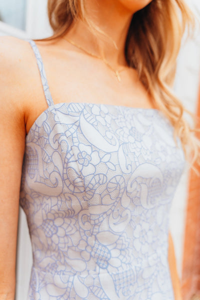 White/Blue Floral Mini Dress JD7653 - Southern Soule Designs