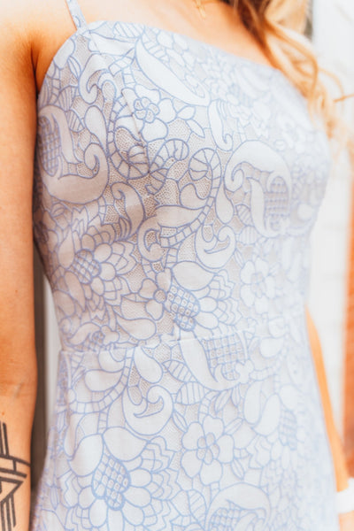 White/Blue Floral Mini Dress JD7653 - Southern Soule Designs