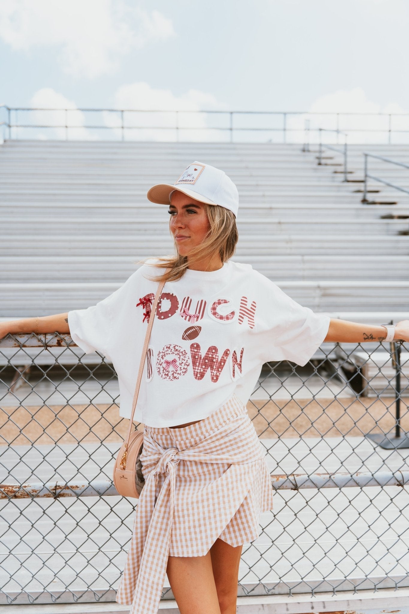 White/Crimson Touch Down Cropped Tee IKT39652 - 05 - Southern Soule Designs