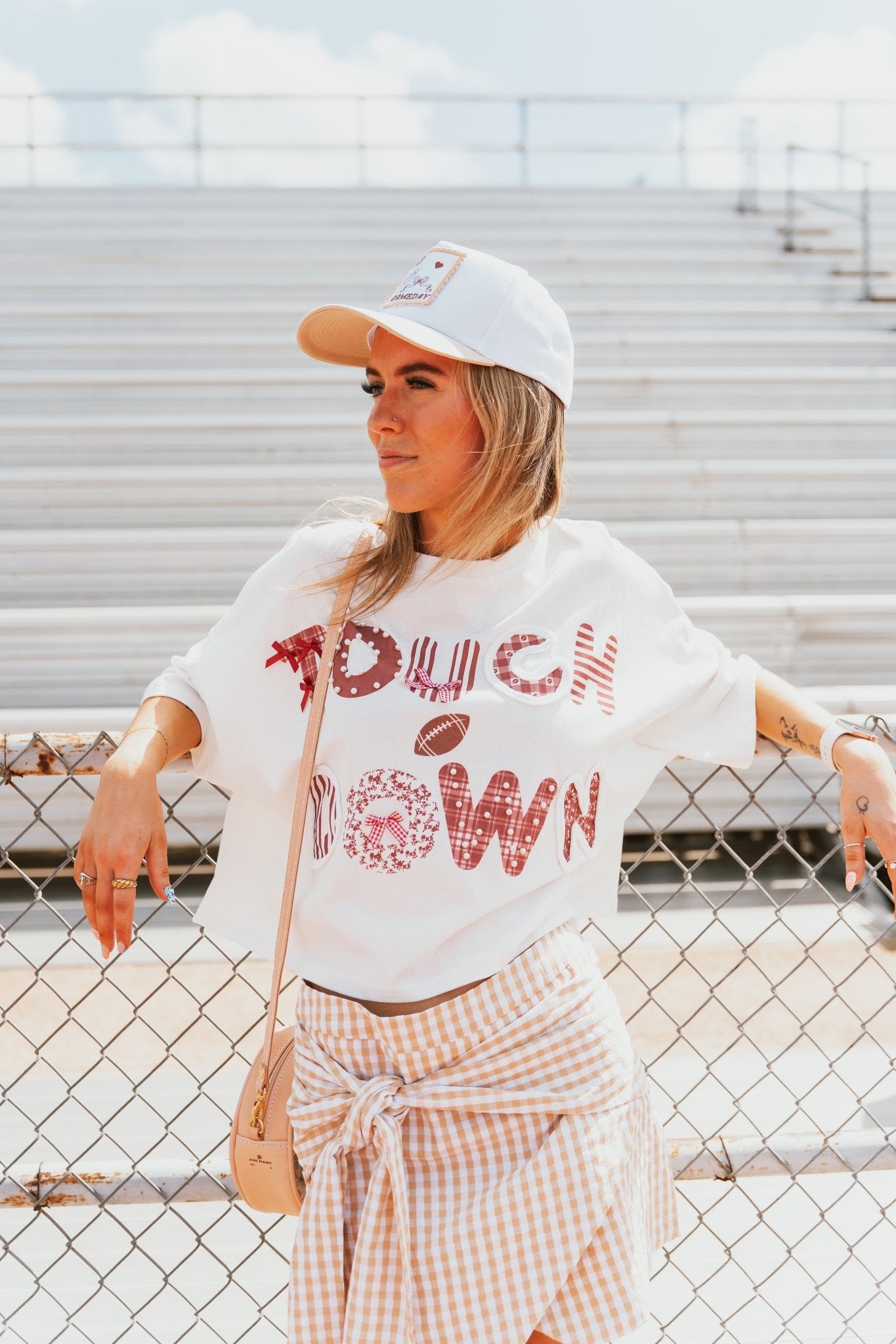 White/Crimson Touch Down Cropped Tee IKT39652 - 05 - Southern Soule Designs