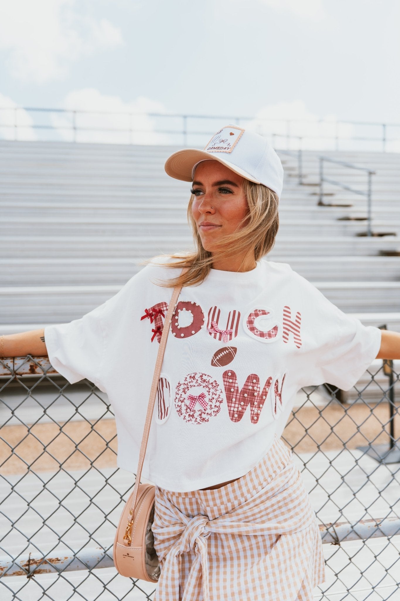 White/Crimson Touch Down Cropped Tee IKT39652 - 05 - Southern Soule Designs