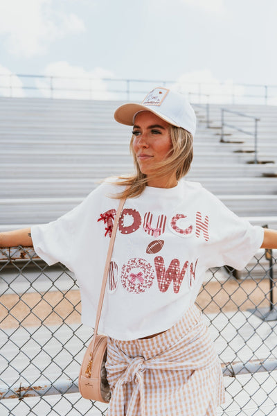 White/Crimson Touch Down Cropped Tee IKT39652 - 05 - Southern Soule Designs