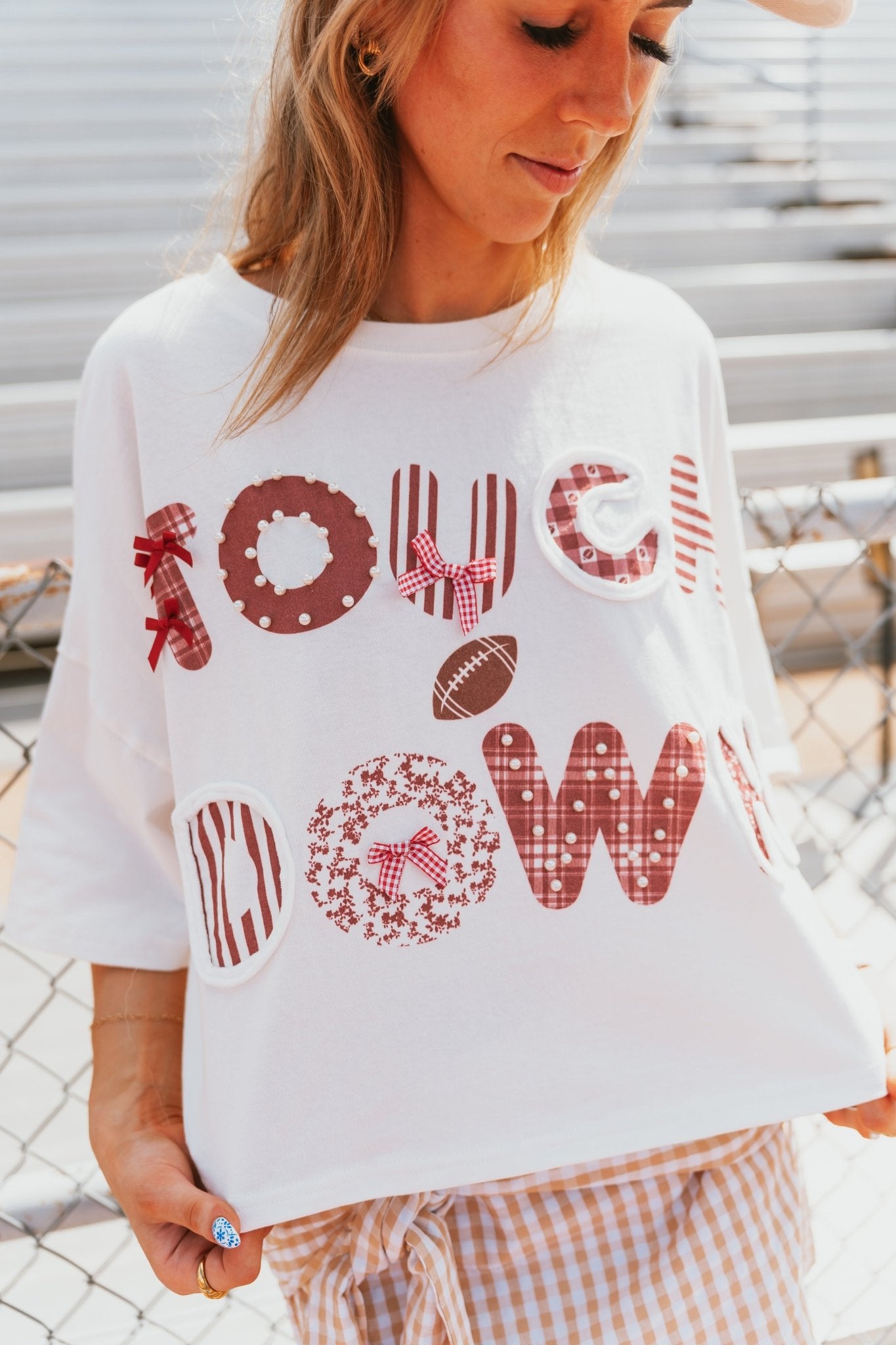 White/Crimson Touch Down Cropped Tee IKT39652 - 05 - Southern Soule Designs
