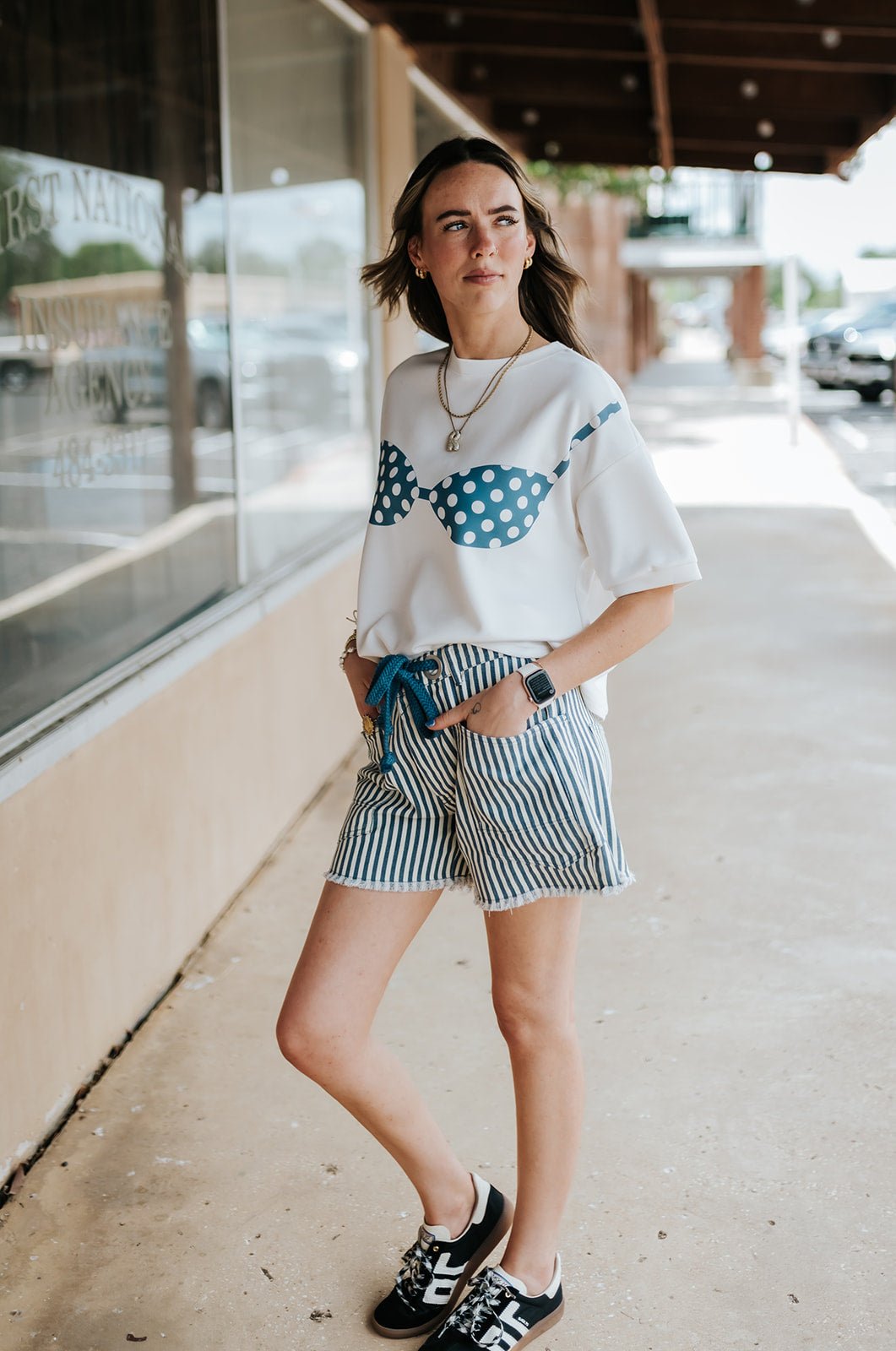 White/Denim Blue Polka Dot Bikini Tee - Southern Soule Designs