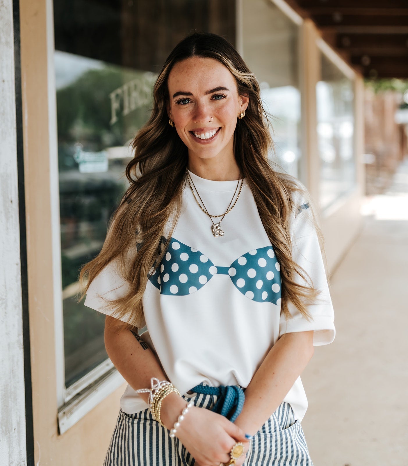 White/Denim Blue Polka Dot Bikini Tee - Southern Soule Designs