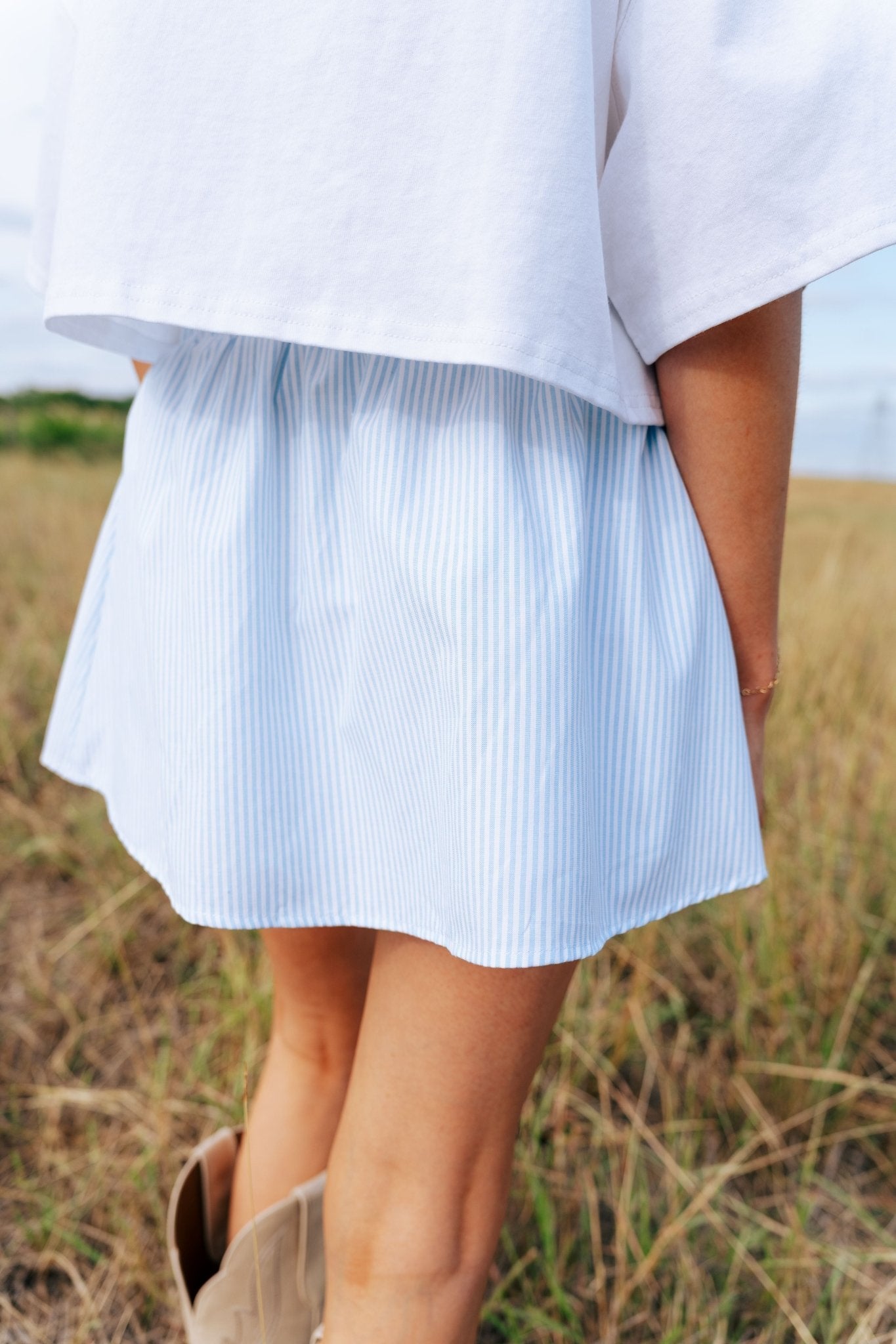 White/Light Blue Stripe Mini Skirt SS2851 - Southern Soule Designs