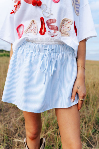 White/Light Blue Stripe Mini Skirt SS2851 - Southern Soule Designs