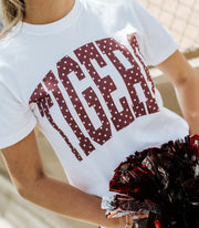 White/Maroon Polka Dot Tigers Tee - Southern Soule Designs