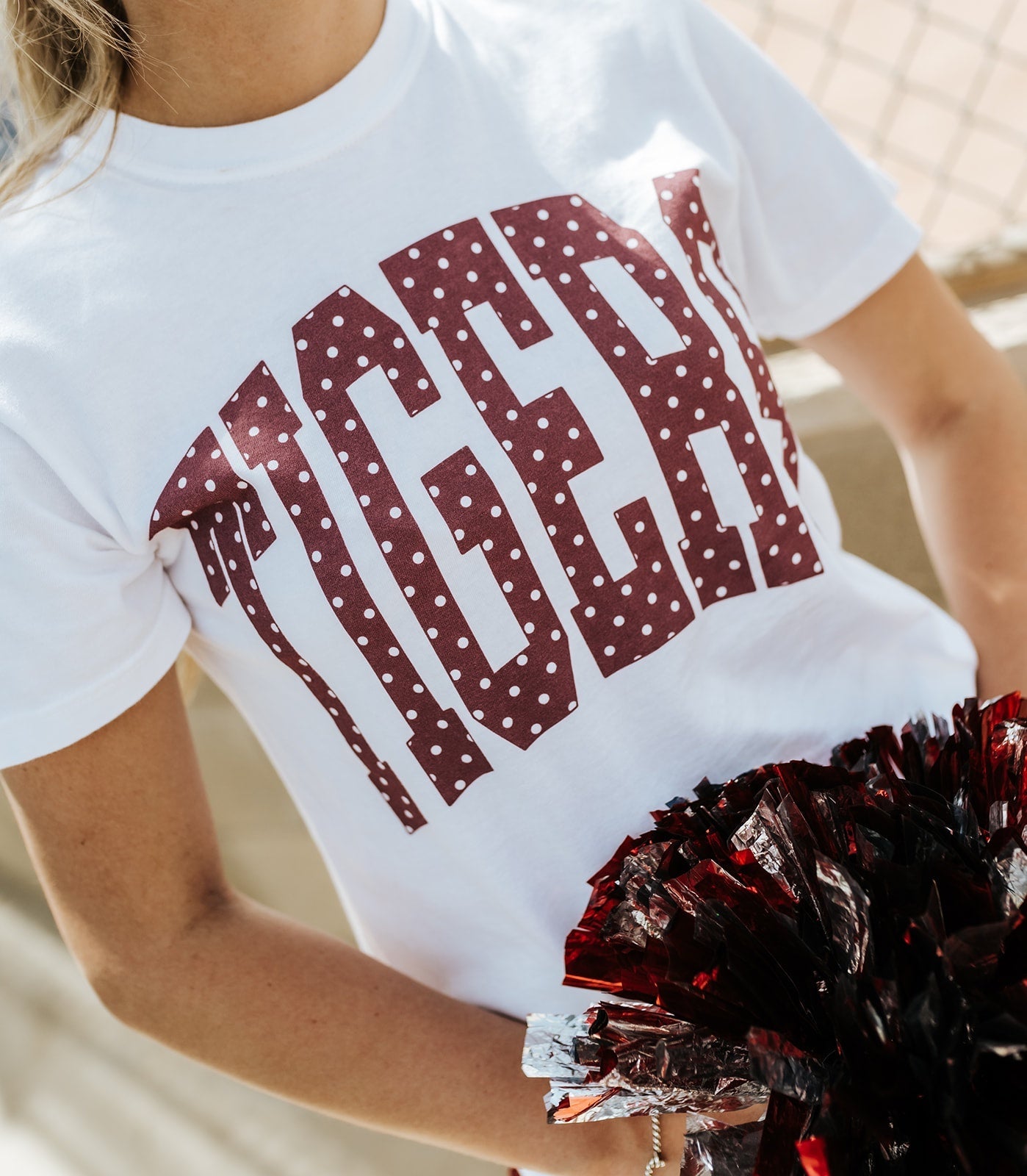 White/Maroon Polka Dot Tigers Tee - Southern Soule Designs