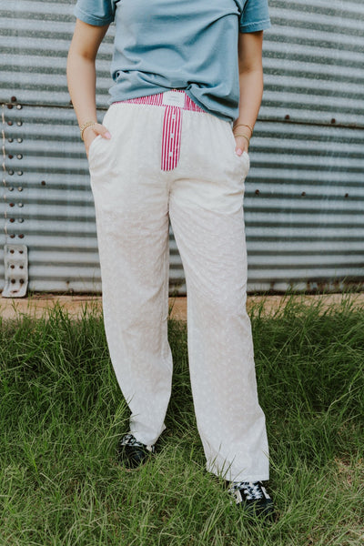 White/Red Eyelet Stripe Pants TBP13714 - Southern Soule Designs