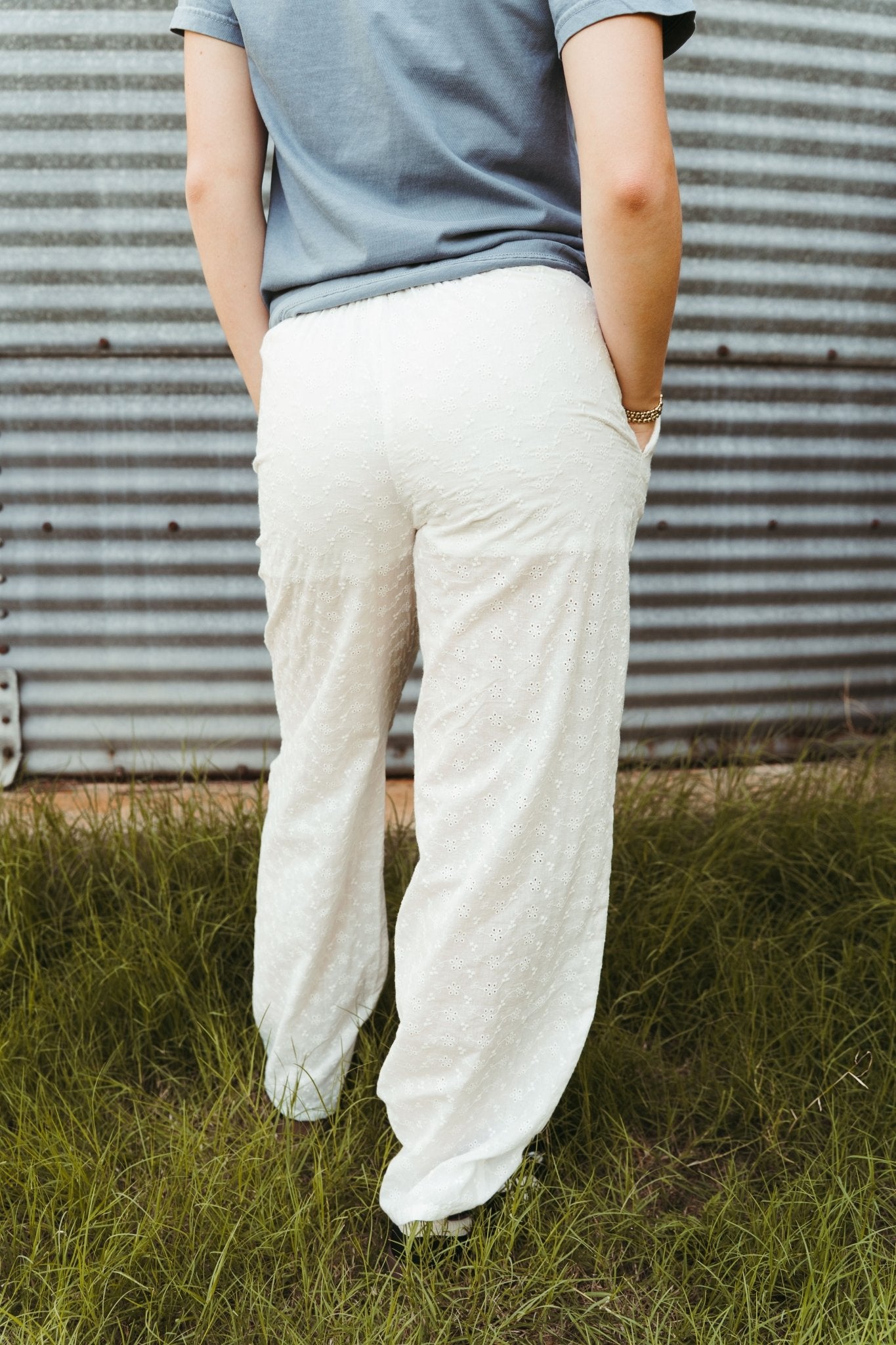 White/Red Eyelet Stripe Pants TBP13714 - Southern Soule Designs