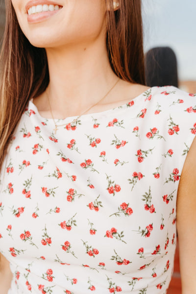 White/Red Floral Sleeveless Mini Dress ID5261 - Southern Soule Designs