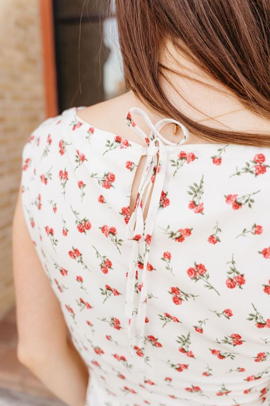 White/Red Floral Sleeveless Mini Dress ID5261 - Southern Soule Designs