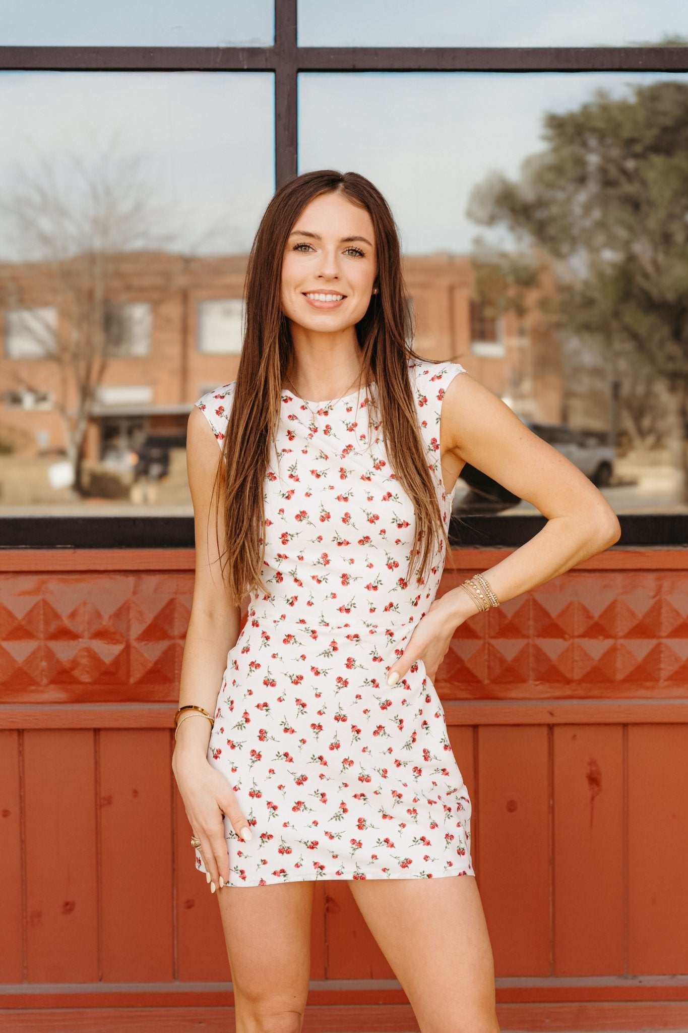 White/Red Floral Sleeveless Mini Dress ID5261 - Southern Soule Designs