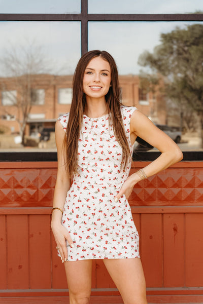 White/Red Floral Sleeveless Mini Dress ID5261 - Southern Soule Designs