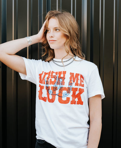 White/Red Wish Me Luck Tee - Southern Soule Designs
