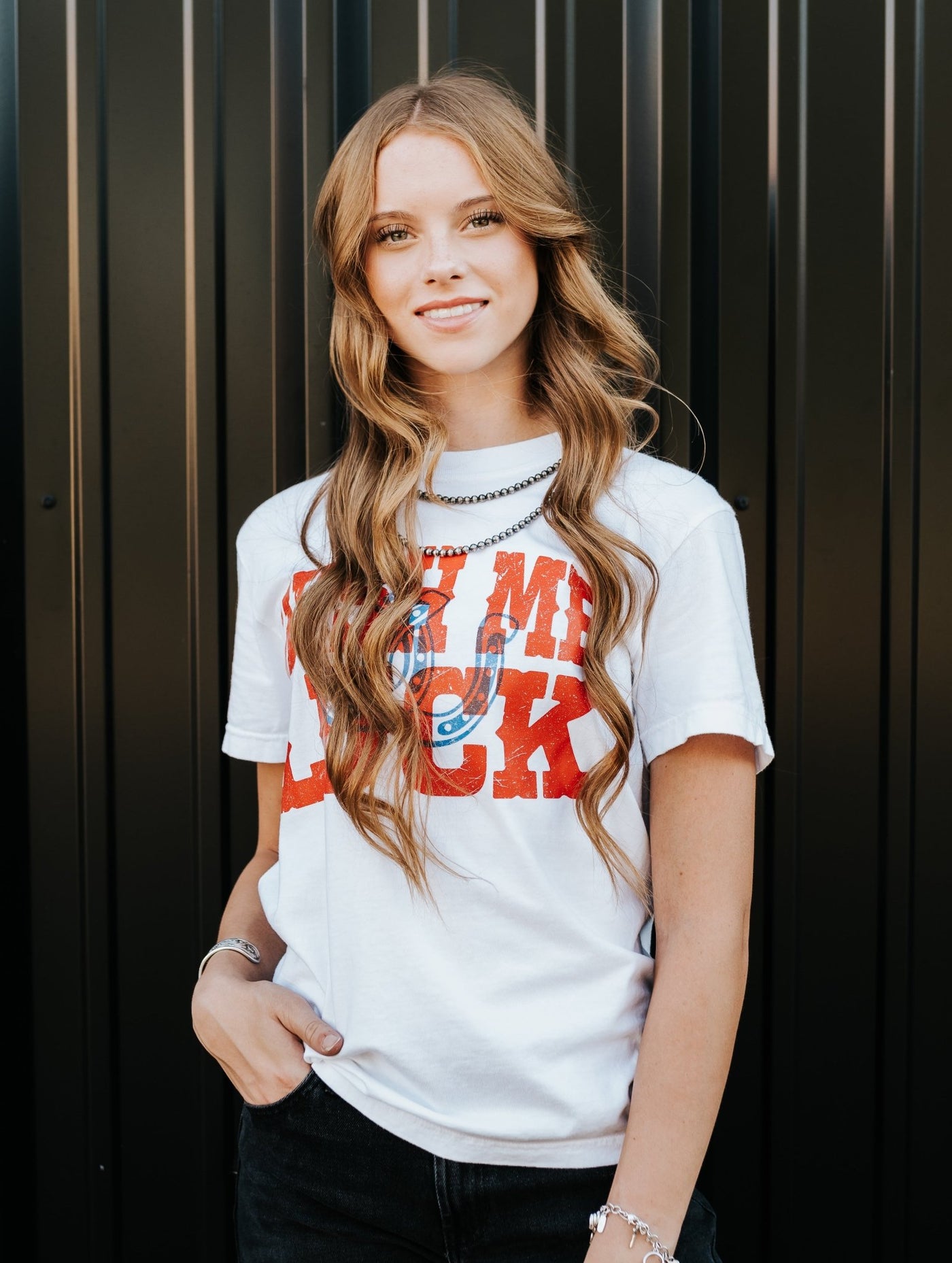 White/Red Wish Me Luck Tee - Southern Soule Designs