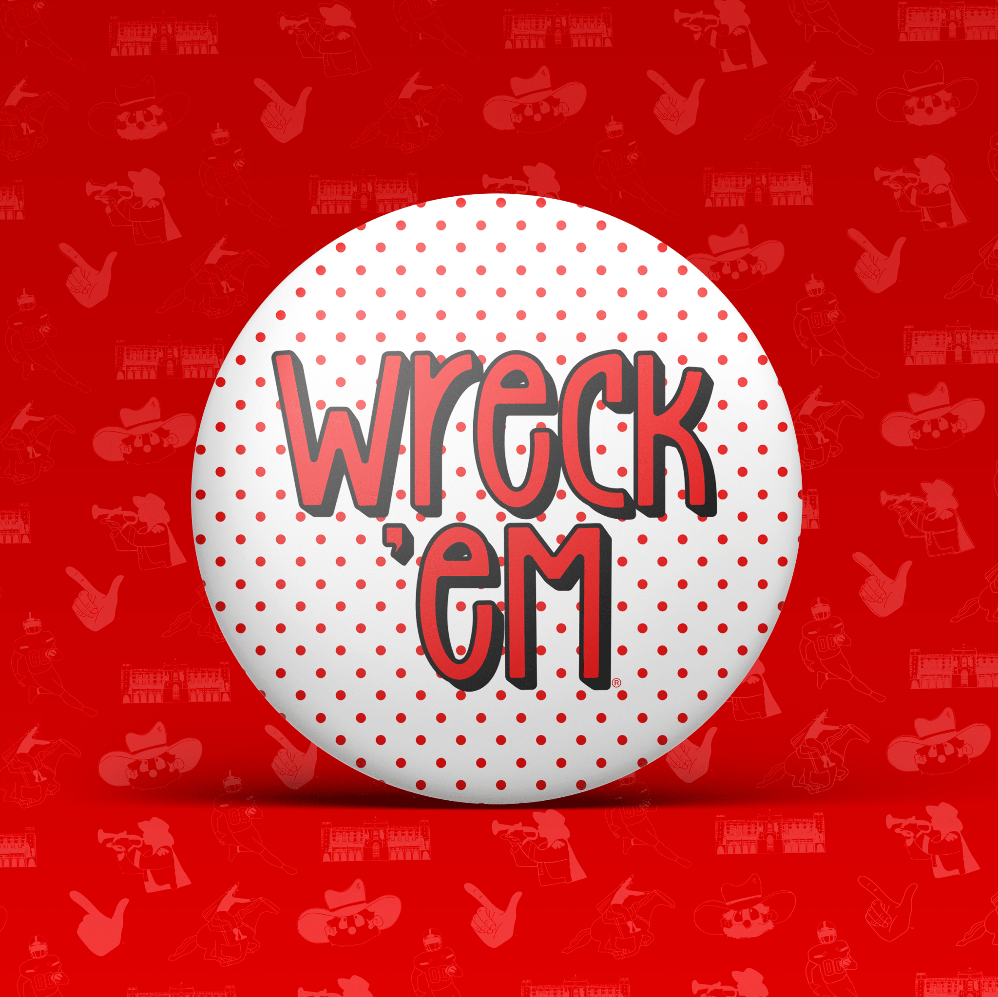 White/Red Wreck 'Em Polka Dot Button 1058 - Southern Soule Designs