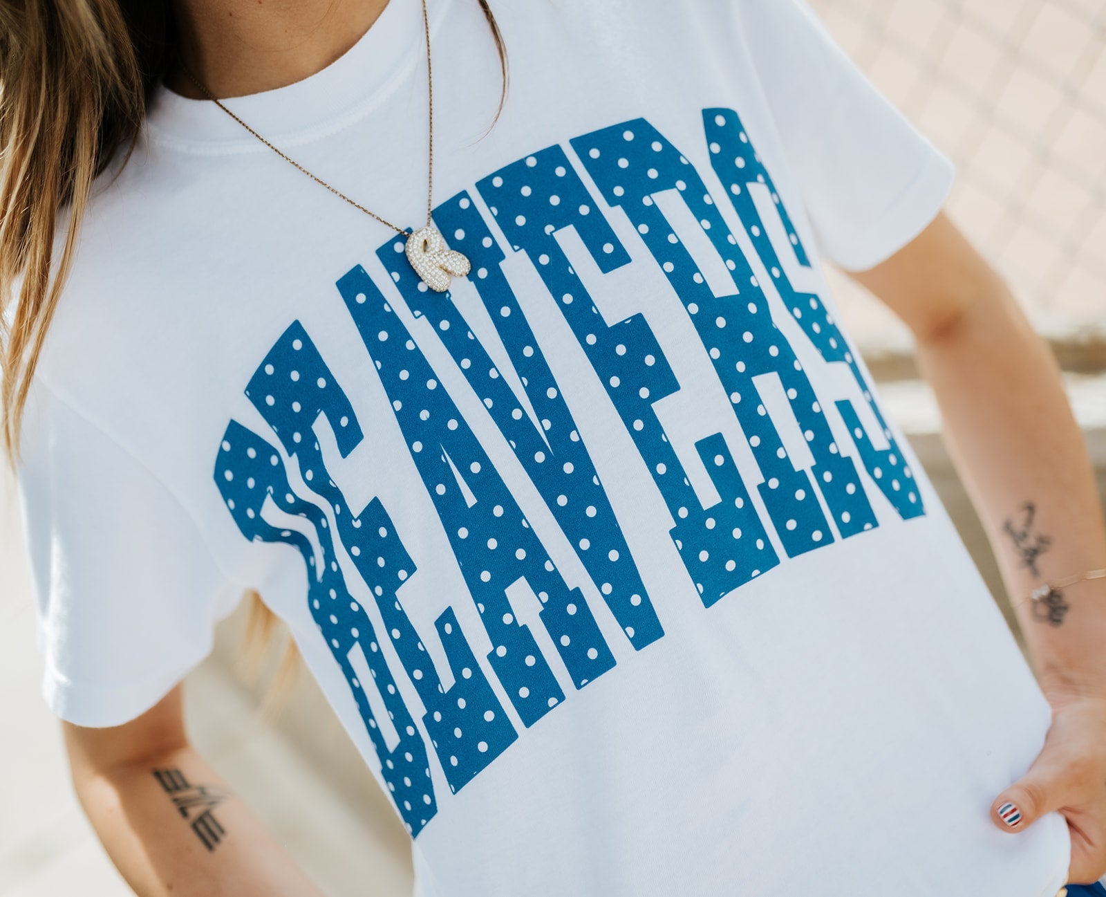 White/Royal Blue Polka Dot Beavers Tee - Southern Soule Designs