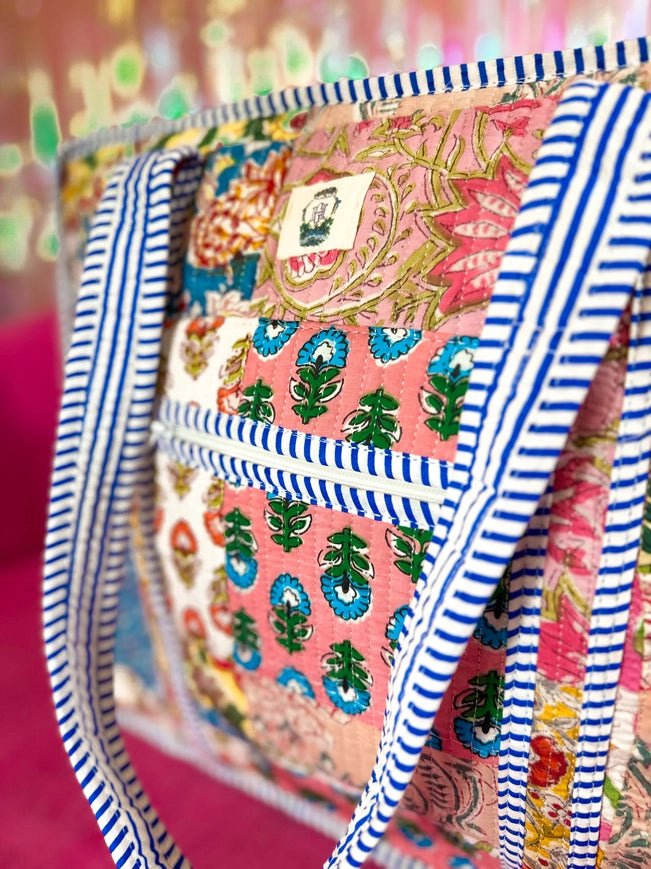 Wildflower Patch Large Quilted Zipper Tote Bag - Southern Soule Designs