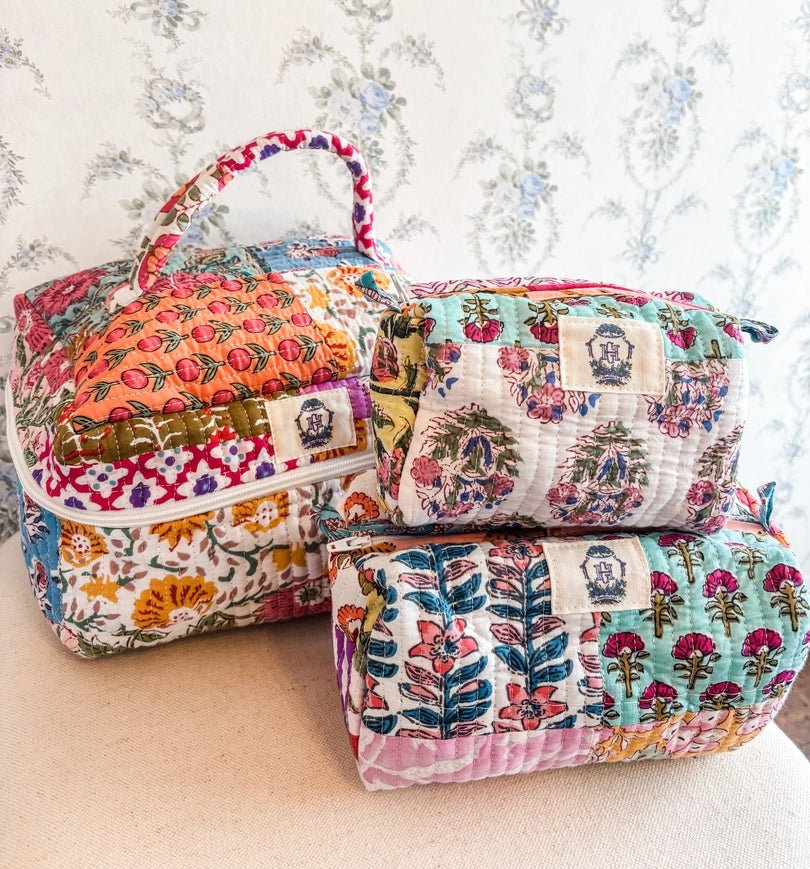 Wildflower Patch Quilted Cosmetic Bag set of 3 - Southern Soule Designs