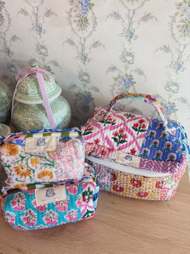 Wildflower Patch Quilted Cosmetic Bag set of 3 - Southern Soule Designs