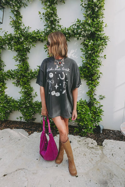 Wish Me Luck Charcoal Tee - Southern Soule Designs