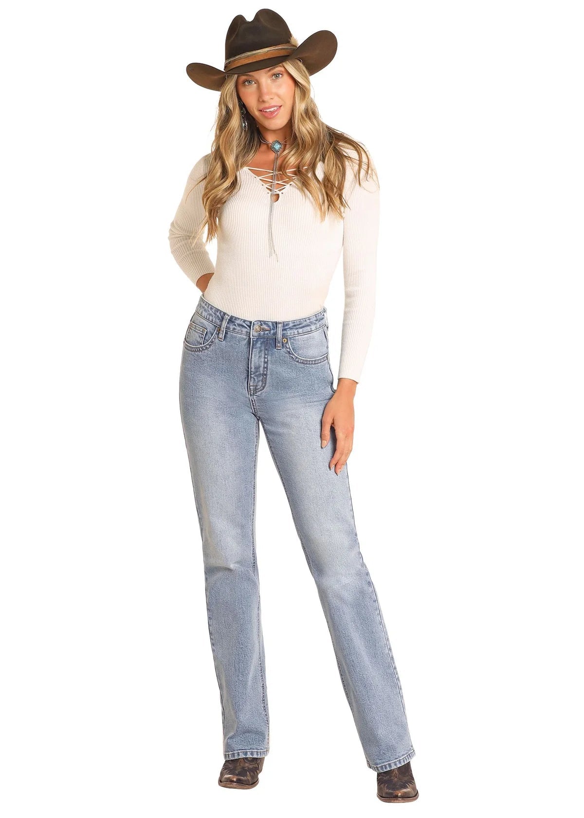 WMS Scallop Yoke High Rise Bootcut Jeans BW4HD04765 - Southern Soule Designs