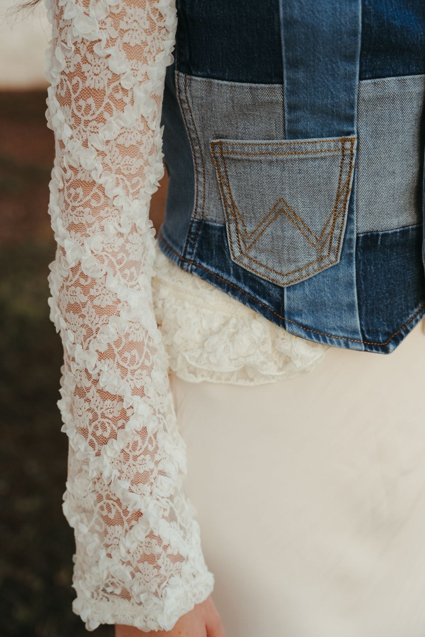 WMS Wrangler X Lainey Wilson Patchwork Vest in Patchwork Blue 112360674 - Southern Soule Designs