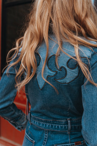 Women's Medium Wash Retro Denim Romper BWR2D06097 - Southern Soule Designs